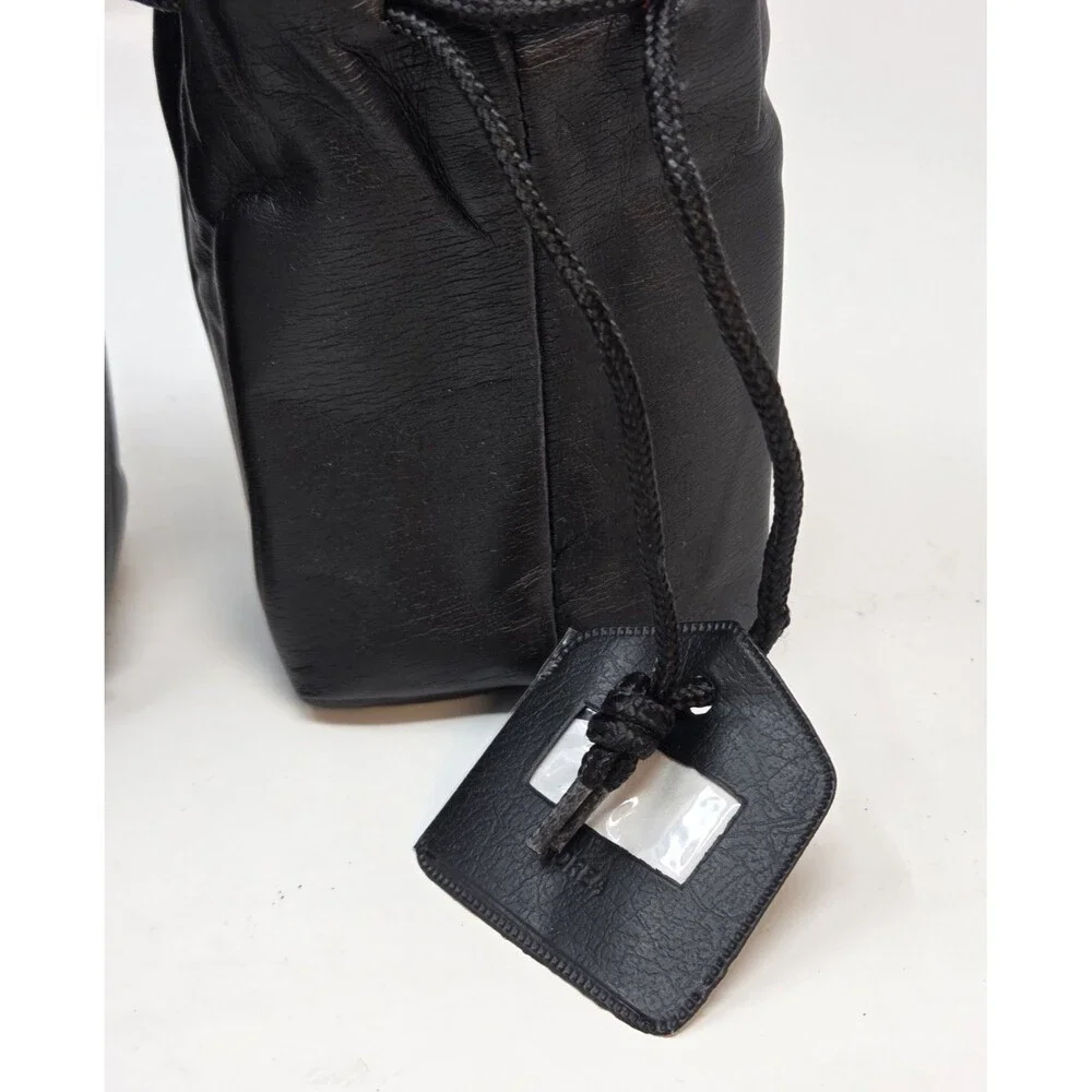 Vintage Black Leather Drawstring Camera Lens Pouches Red Lined Pair Made Korea